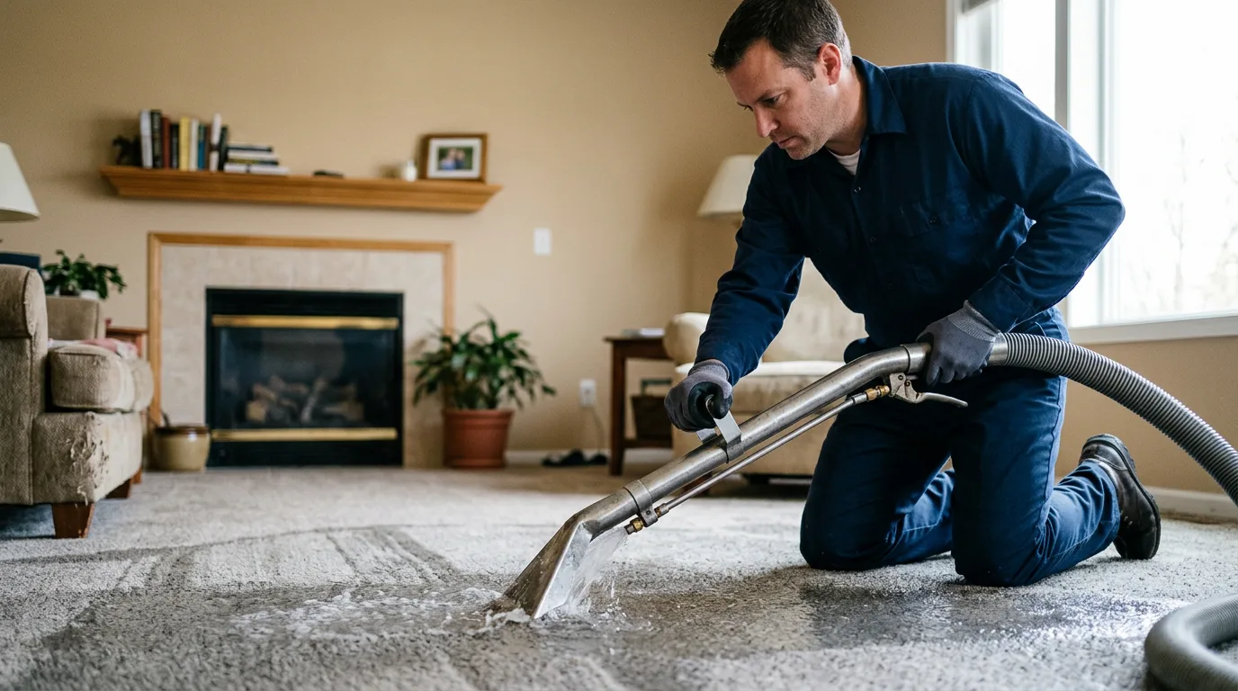 Water damage restoration technician working near Carteret, NJ